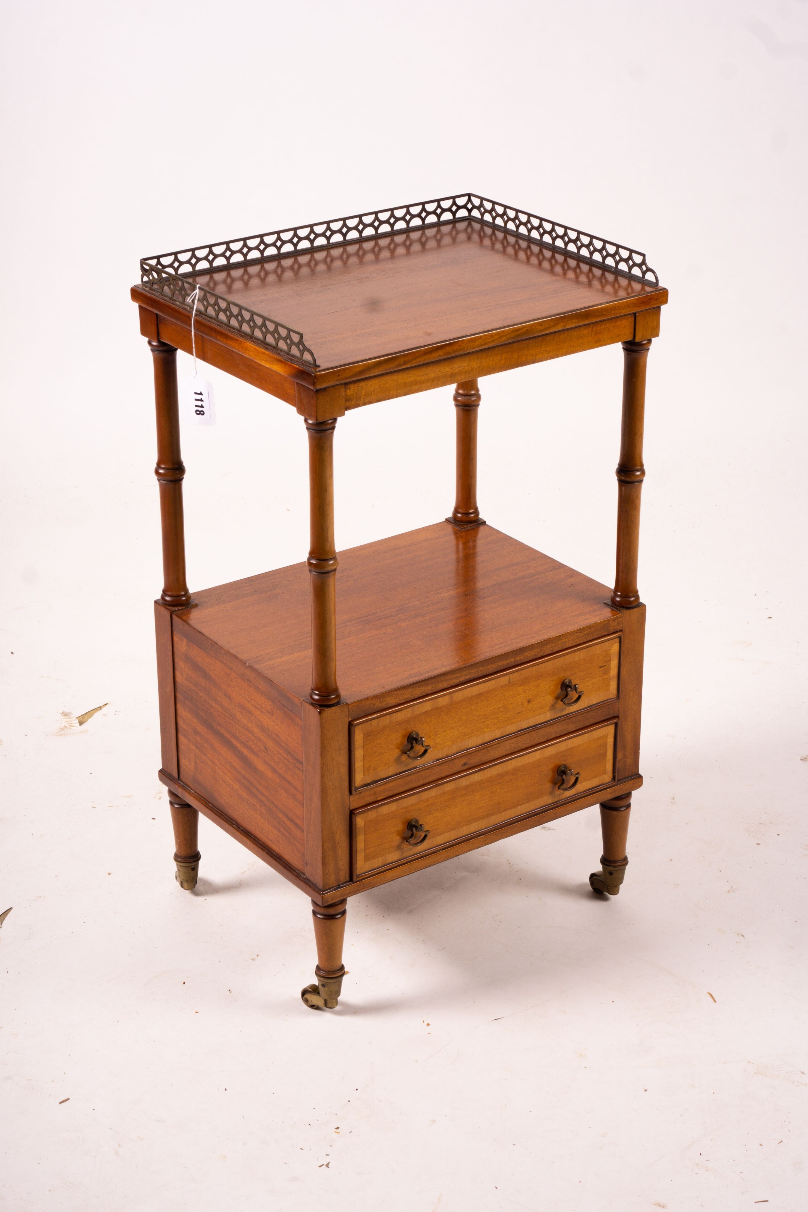 A two tier bedside table, width 42cm, depth 33cm, height 73cm